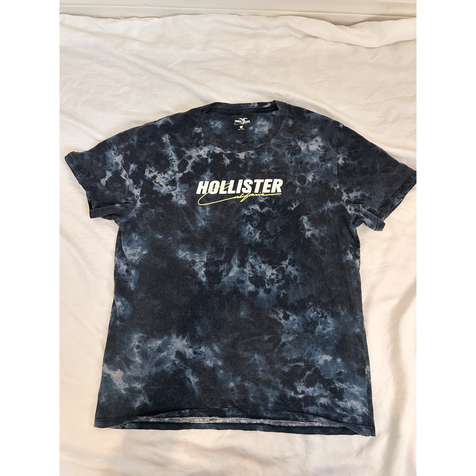 Hollister California Tie Dye Logo Men's Crew Neck Short Sleeve Tee M Black Gray